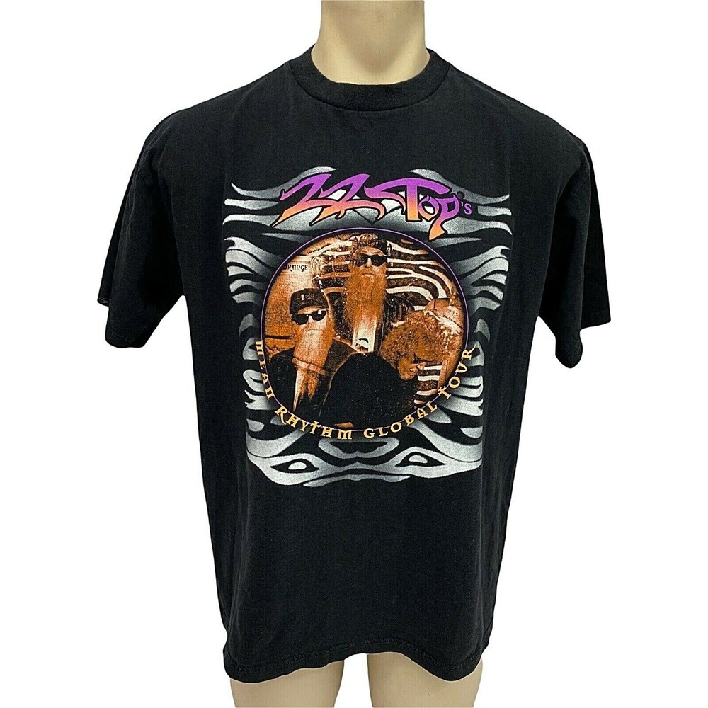 Vintage ZZ Top Mens T Shirt Size Large Nice Man Mean Rhythm Global Tour 1997